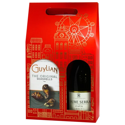 Набір вино ігристе Cava Brut 11,5% 0,75л та цукерки Guylian 125г