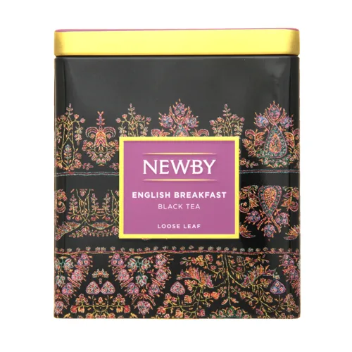 Чай чорний байховий крупнолистовий English Breakfast Newby з залізною банкою 125г