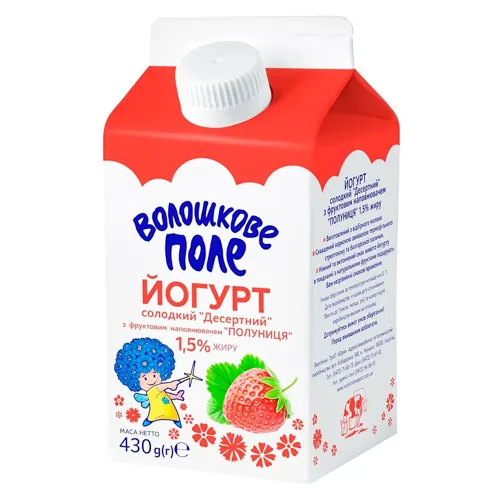 Йогурт Волошкове поле Полуниця десертний 1,5% пюр-пак, 430г
