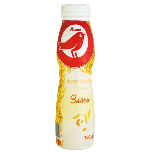 Йогурт Ашан Злаки питний 2,2% 300г