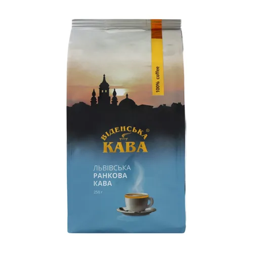 Кава натуральна смажена в зернах першого ґатунку Львівська ранкова Віденська кава м/у 250г