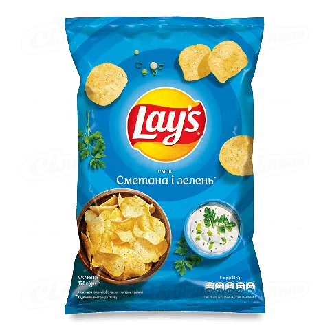 Чіпси Lay's картопляні зі смаком сметани і зелені 120г