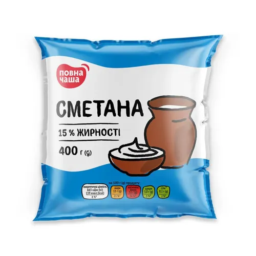 Сметана «Повна Чаша» 15%, 400г
