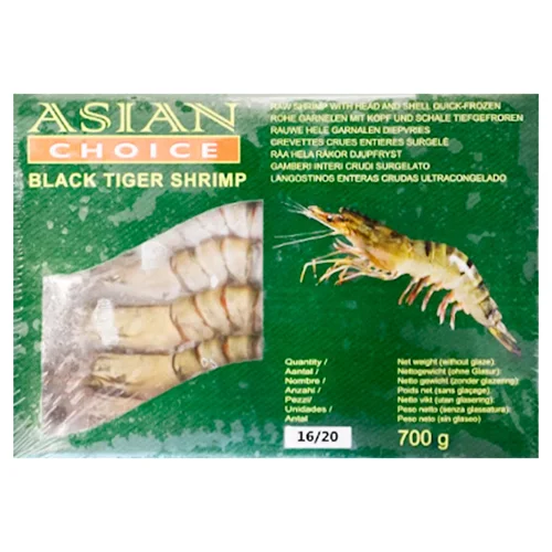 Креветки Asian Choice чорні тигрові з головою швидкозаморожені 16/20 700г