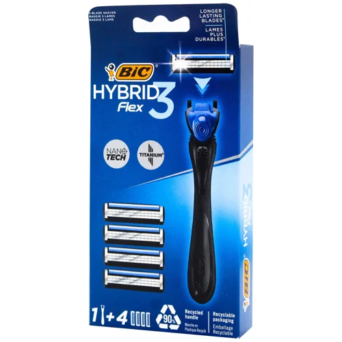 Бритва BIC Hybrid 3 Flex чолоіча з 4 змінними картриджами