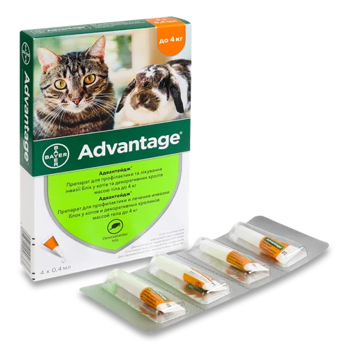 Краплі Спот-Он Для Котів Та Декоративних Кролів, Масою Тіла До 4 кг, Advocate Bayer, 4х0.4 мл