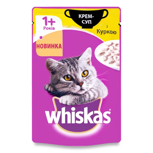 Корм для Дорослих Котів З Куркою Крем-суп Whiskas, в/ґ, 85г