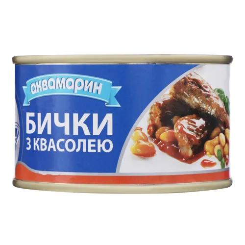 Бички обсмажені з квасолею в гострому томатному соусі Аквамарин ж/б 230г
