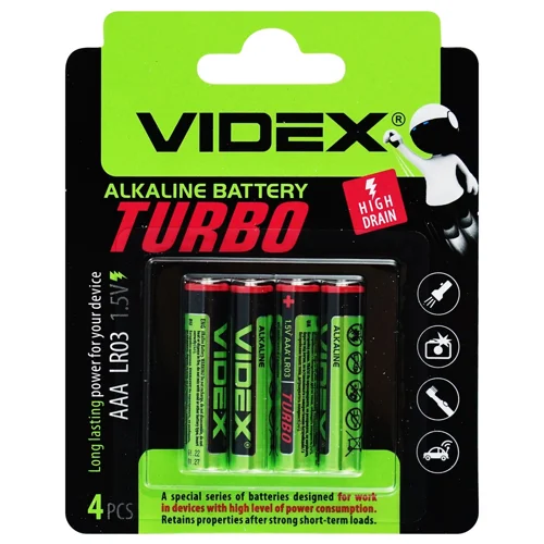 Батарейка Videx Turbo лужна ААА 1.5V 4шт