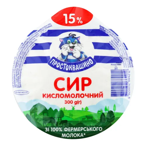 Сир кисломолочний «Простоквашино» зернистий 15%, 300г