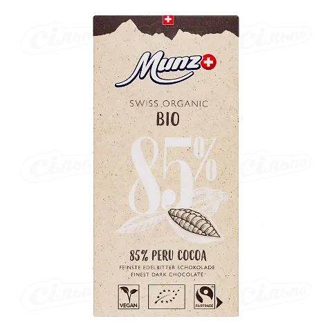 Шоколад чорний Munz какао-боби з Перу органічний 85%, 100г