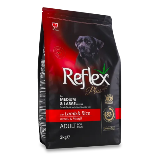 Корм сухий для собак середніх та великих порід з ягням і рисом Reflex Plus, повнораціонний і збалансований, м/у 3кг