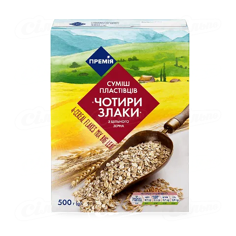 Суміш пластівців «Премія»® «4 злаки» цільні зерна, 500г