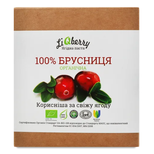 Паста Бруснична Органічна, Вищого Ґатунку, Картонна Упаковка, 550г