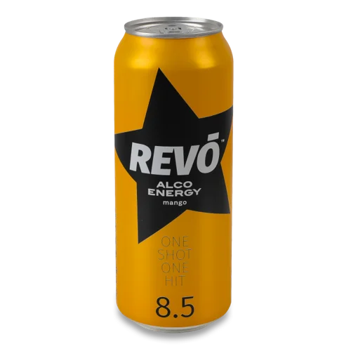 Енергетичний Напій Слабоалкогольний Сильногазований Mango Revo, 8.5% в/ґ, 500мл, з/б