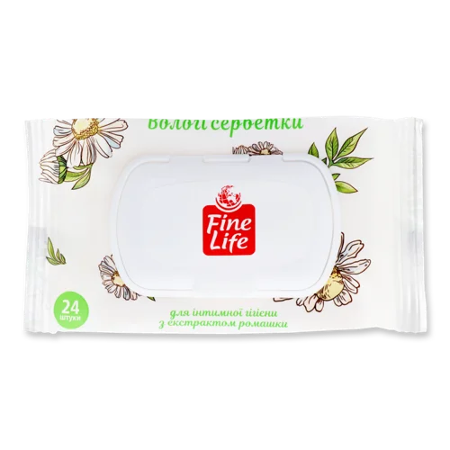 Вологі Серветки Для Інтимної Гігієни З Екстрактом Ромашки Fine Life, 24шт