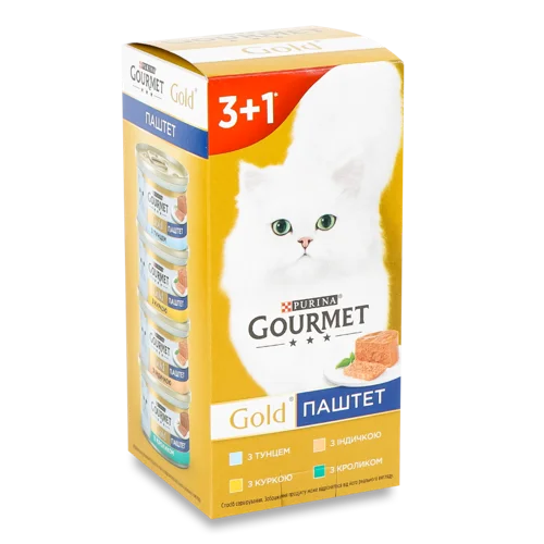 Корм Для Котів Gourmet Gold Паштет Курка Тунець Індичка Кролик 3+1, В/ґ