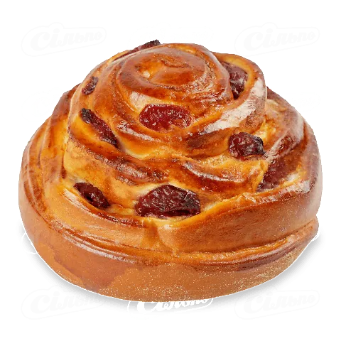 Булочка «Равлик» з кремом та вишнею, 80г