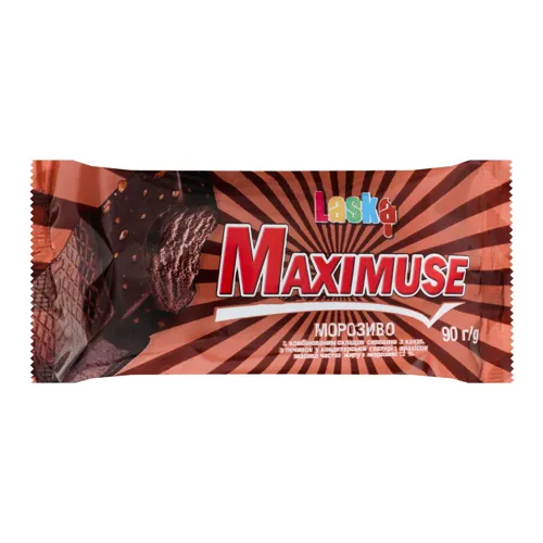 Морозиво 12% з какао і печивом в кондитерській глазурі з арахісом Maximuse Laska м/у 90г