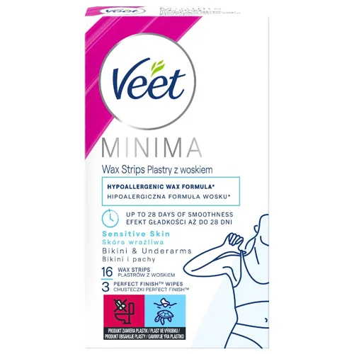 Воскові смужки для депіляції Veet Minima для чутливої шкіри бікіні та під пахвами 16шт