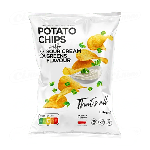 Чіпси Премія картопляні зі смаком сметана-зелень, 110г