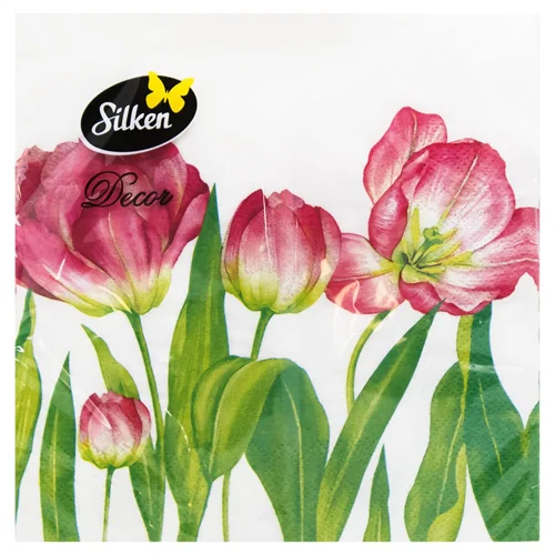 Серветки столові Silken Рожеві тюльпани 3-шарові 18шт 33*33см