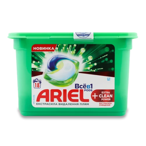 Миючий Засіб Синтетичний Рідкий В Розчинних Капсулах Extra Clean Power Все В 1 Pods Ariel, 18х27.3г