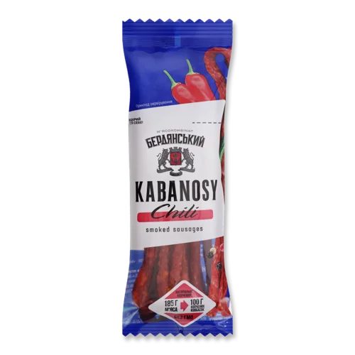 Снеки Зі Свинини Kabanosy Chili Варено-Копчене Бердянський М'ясокомбінат, в/к м/у, 100г