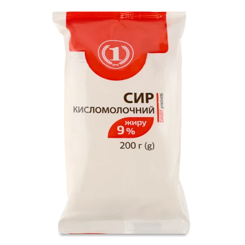 Сир Кисломолочний 9% ТМ "1" М'який Упаковка, 200г