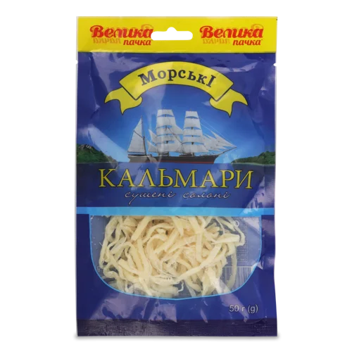 Кальмари сушені солоні морські в/с, 50г