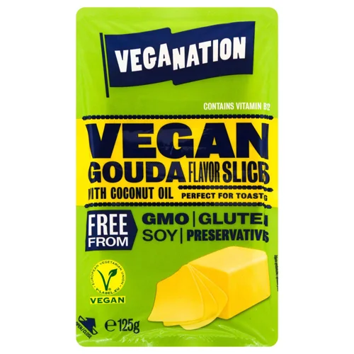 Продукт сирний веганський на основі кокосової олії Veganation Гауда нарізка 125г