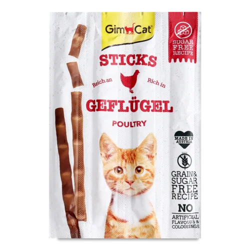 Ласощі Для Котів Палички З М'ясом Птиці GimСat В/ґ 4х5г, Натуральна Оболонка