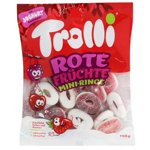 Цукерки Trolli Rote Fruchte Mini Ringe Ягідні кільця желейні 150г