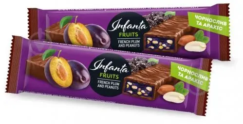 Батончик з чорносливом та арахісом глазурований кондитерською глазур'ю "Infanta"
