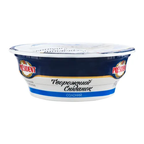 Сир кисломолочний 9% зі сметаною солоний Творожний сніданок President ст 180г