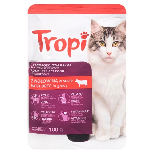 Корм вологий Tropi з яловичиною для котів 100г