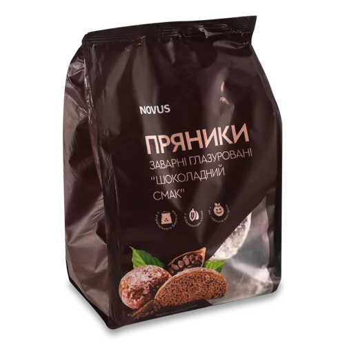 Пряники Заварні Глазуровані Шоколадний Смак Novus, м/у 300г