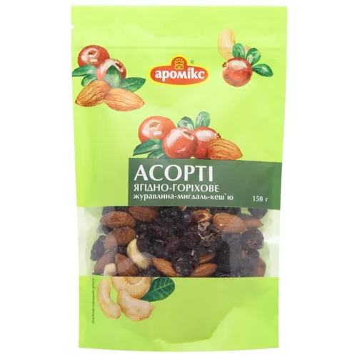 Суміш Аромікс Асорті горіхово-фруктова журавлина-мигдаль-кеш'ю 150г