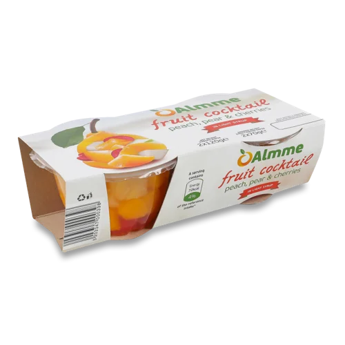Фруктова Суміш у Легкому Сиропі Peach-Pear-Cherries Almme, Картонна Упаковка, 2х120г