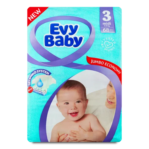 Дитячі Підгузки Midi Jumbo Economy Evy Baby, 5-9 кг, 68 шт