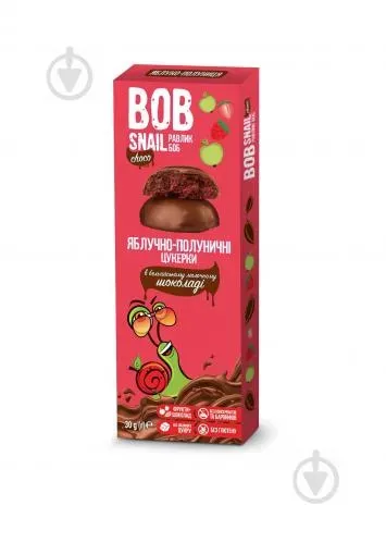 Цукерки Bob Snail яблучно-полуничні у молочному шоколаді 60г