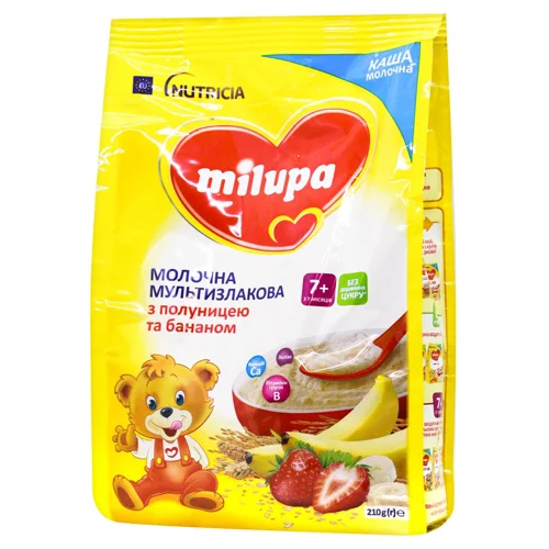 Каша молочна Milupa мультизлакова з полуницею та бананом з 7 місяців 210г