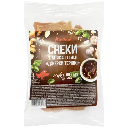 Джерки Auchan Теріякі з м'яса курки 60г