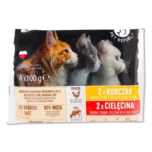 Вологий Корм Для Дорослих Котів Курка-Телятина Pet Republic, з/б 4х100г