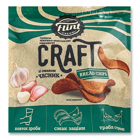 Грінки Flint Craft Часник житньо-пшеничні хвилясті 90г
