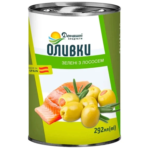 Оливки Домашні продукти зелені фаршировані лососем 292мл