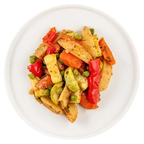 Рататуй з квасолі, грибами, болгарським перцем і базиліком