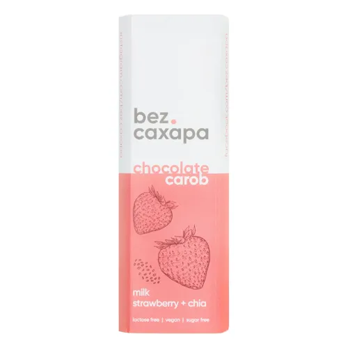 Шоколад молочний з керобу Strawberry+Chia без цукру 25г