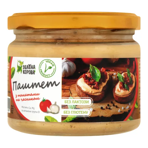 Паштет з томатами та часником Зелена корова скляна банка 300г