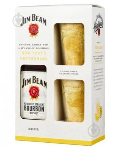 Віскі бурбон Jim Beam White, 0,7л + 2 склянки Хайболл